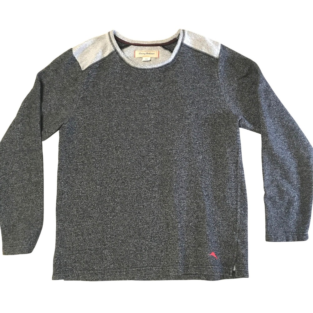 Tommy Bahama Mens Large Heathered Charcoal Gray Long Sleeve Pullover Sweatshirt